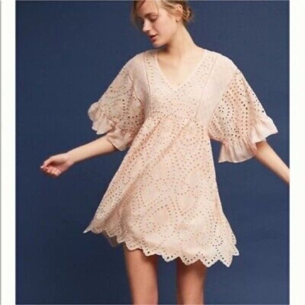 New Anthropologie Akemi+Kin Eyelet Blush Pink Swing Babydoll Style Dress Sz 4